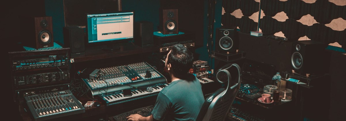 Recording studio with acoustic panels on the walls