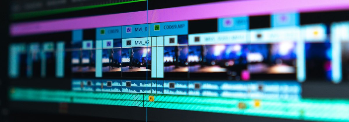 Video editing timeline with audio and video tracks in sync